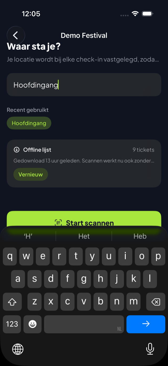 Scan-instellingen met de offline-lijst: download de bezoekerslijst voor offline gebruik.