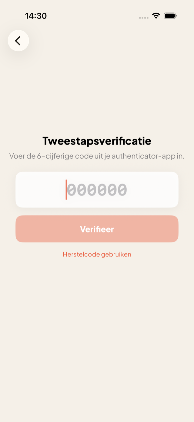 Tweestapsverificatie-scherm met code uit de authenticator-app.